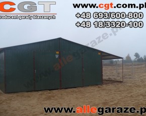 Garaż blaszany 6x5 RAL 6020 zielony z zadaszeniem 
